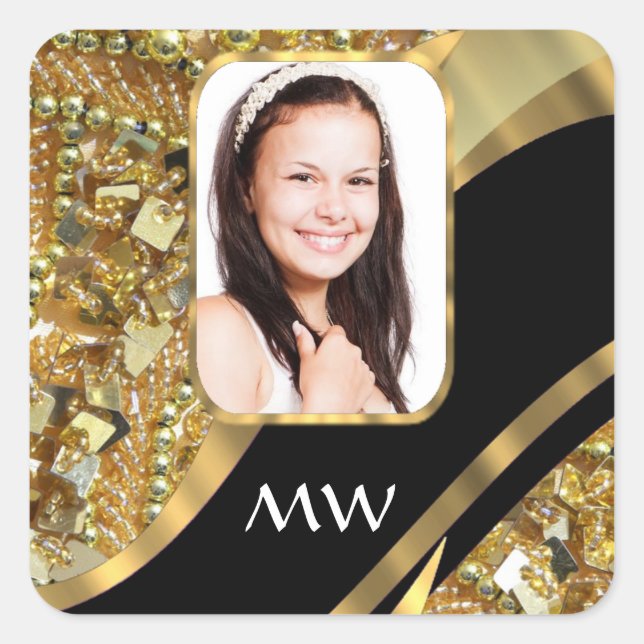 Gold and black bling square sticker (Front)