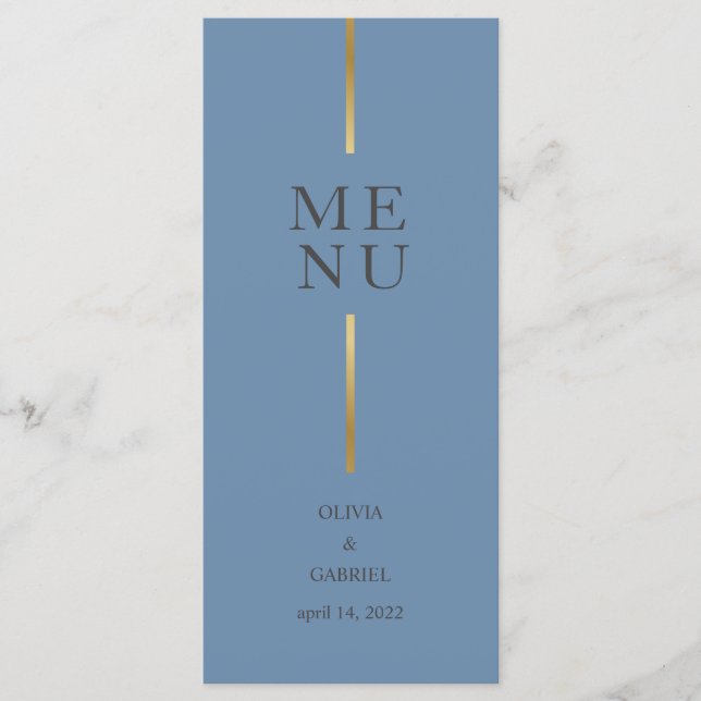 Gold and black blue. Simple modern wedding dinner Menu (Front)
