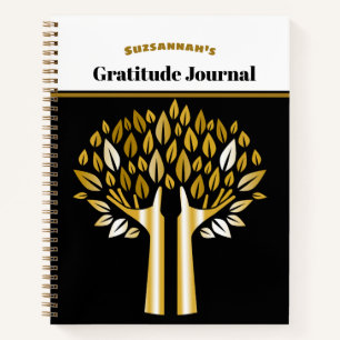 Gold and Black Bokeh Gratitude Cover Notebook