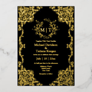  gold and black botanical monogram floral wedding 