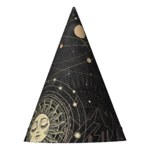 Gold and Black Celestial Bodies Party Hat