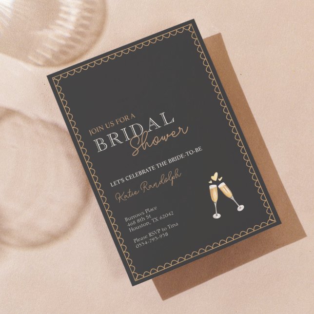 Gold and Black Champagne Bridal Shower Invitation (Creator Uploaded)