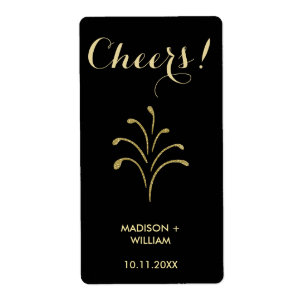 Gold and Black Cheers Fireworks Wine Bottle Label