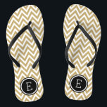 Gold and Black Chevron Monogram Jandals<br><div class="desc">Custom printed flip flop sandals with a stylish modern chevron pattern and your custom monogram or other text in a circle frame. Click Customise It to change text fonts and colours or add your own images to create a unique one of a kind design!</div>