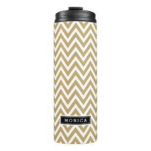 Gold and Black Chevron Monogram Thermal Tumbler