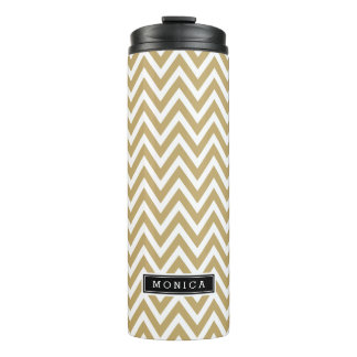 Gold and Black Chevron Monogram Thermal Tumbler