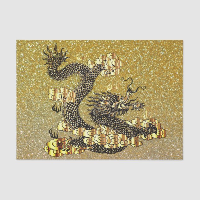 Gold and Black Chinese Dragon Tissue Paper (Front)