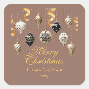 Gold and Black Christmas Baubles Square Sticker