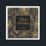 Gold and Black Christmas Floral Napkin<br><div class="desc">Gold poinsettias,  holly leaves and berries on a black background,  these paper napkins feature your greeting and name in chic gold lettering,  perfect for your holiday celebrations. MATCHING items in our collection.</div>