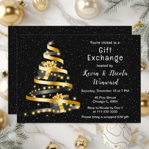 Gold and Black Christmas Gift Exchange Invitation