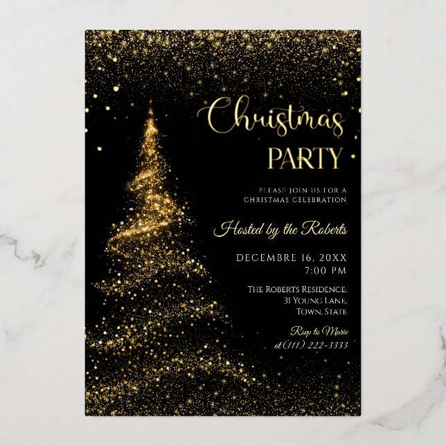 Gold and Black Christmas Holiday Party  Foil  (Front)
