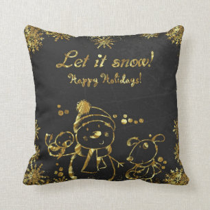Gold And Black Christmas Illustration Cushion