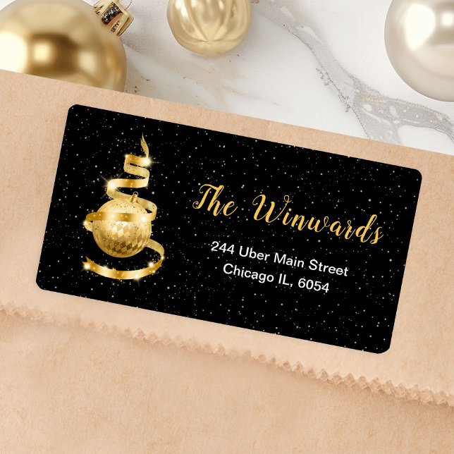 Gold and Black Christmas Ornament Label (Creator Uploaded)