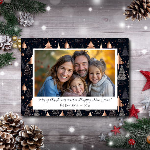 Gold and Black Christmas Tree Holiday Photo Card