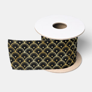 Gold and Black Circles Art Deco Pattern Satin Ribbon