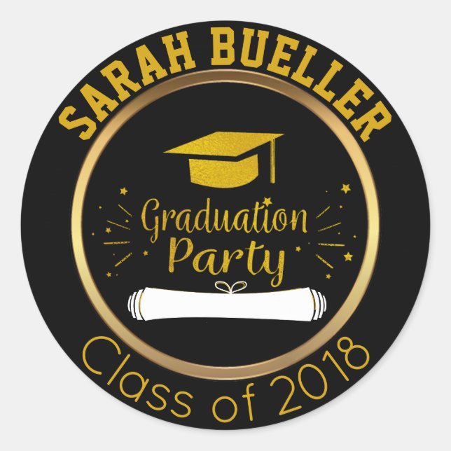 Gold and Black Class of 2018 Graduation Cap Favour Classic Round Sticker (Front)