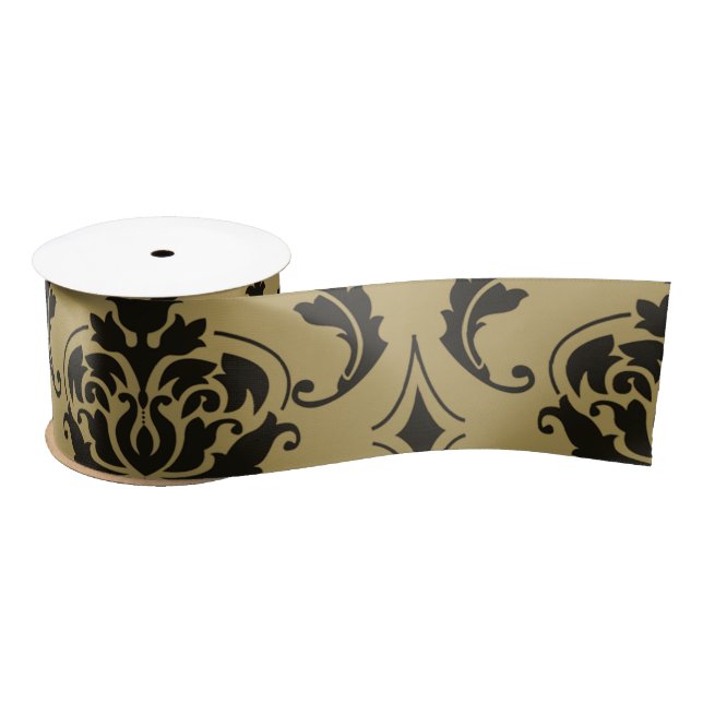 Gold and Black Classic Damask Satin Ribbon (Spool)