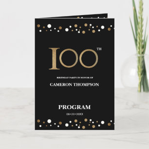 Gold and Black confetti 100th birthday program Programme