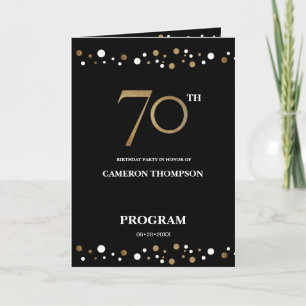 Gold and Black confetti 70th birthday program Programme