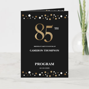 Gold and Black confetti 85th birthday program Programme
