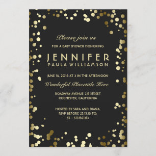 Gold and Black Confetti Dots Vintage Baby Shower Invitation