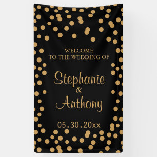 Gold and Black Confetti Wedding Banner
