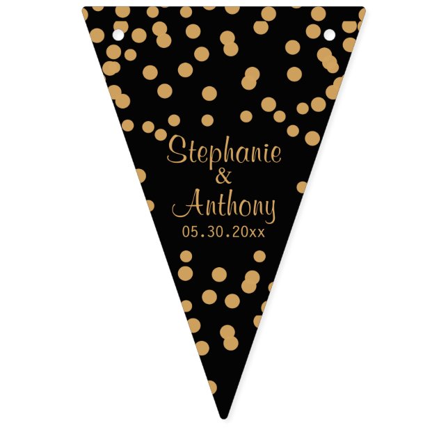 Gold and Black Confetti Wedding Bunting (First Flag)