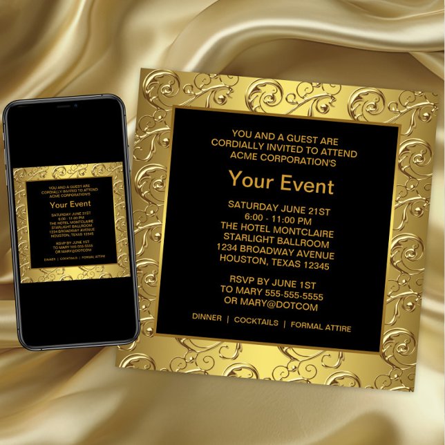 Gold and Black Corporate Party Event Invitation (Black and gold Corporate Party Event Invitation. Any occasion. For download and print.)