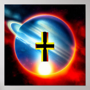 Gold and Black Cross on Ring Planet Poster