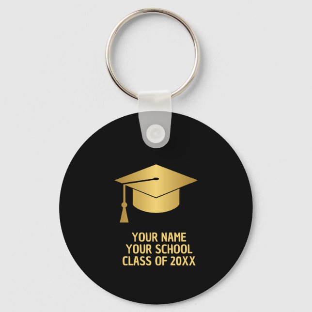 Gold and Black Custom Graduation  Key Ring (Front)