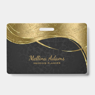 Gold And Black Damask Pattern ID Badge