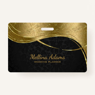 Gold And Black Damask Pattern ID Badge