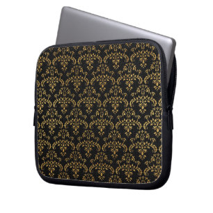 Gold and Black Damask Pattern Laptop Sleeve