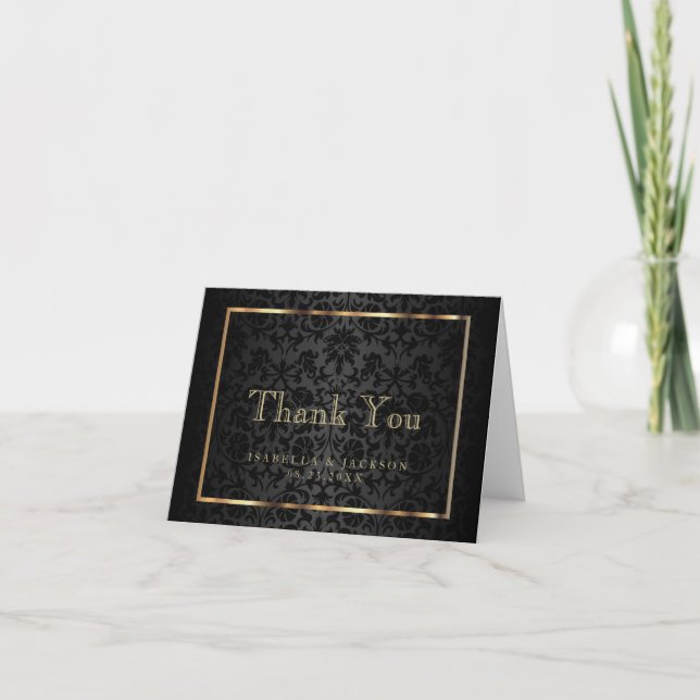 Gold and Black Damask - Thank You (Front)