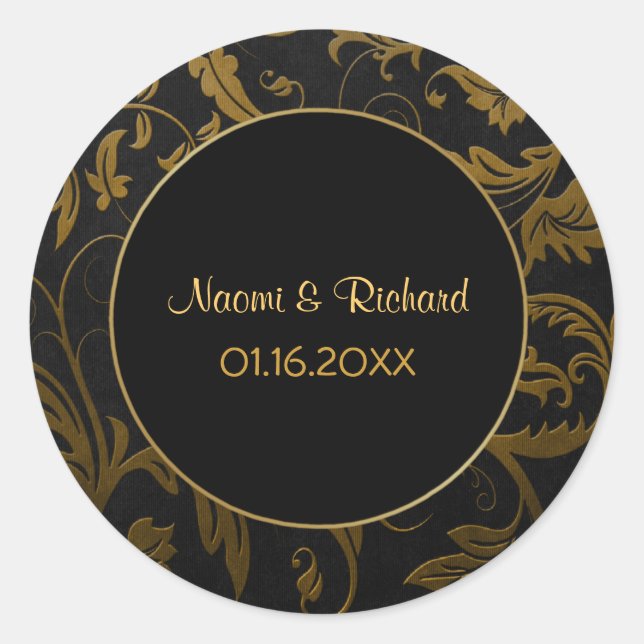 Gold and Black Damask Wedding Seal - Customise (Front)