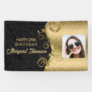 Gold And Black Damask With Photo Banner