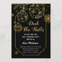 Gold and Black Deck The Halls Party Invitation