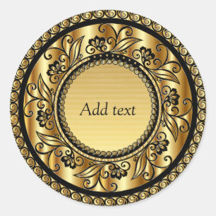 Gold and black decorative design classic round sticker