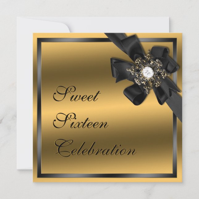 Gold and Black Diamond Bowed Invite (Front)
