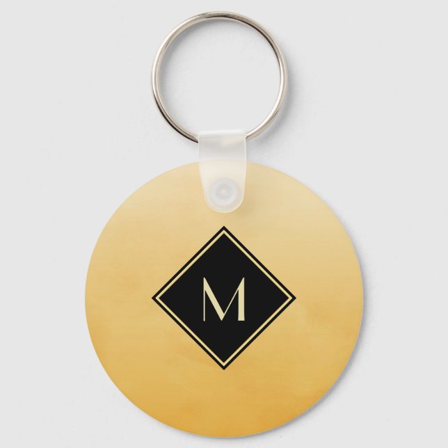 Gold and Black Diamond Monogram Initial Design Key Ring (Front)