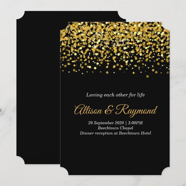 Gold and Black Dots Classic Wedding Invitation (Front/Back)