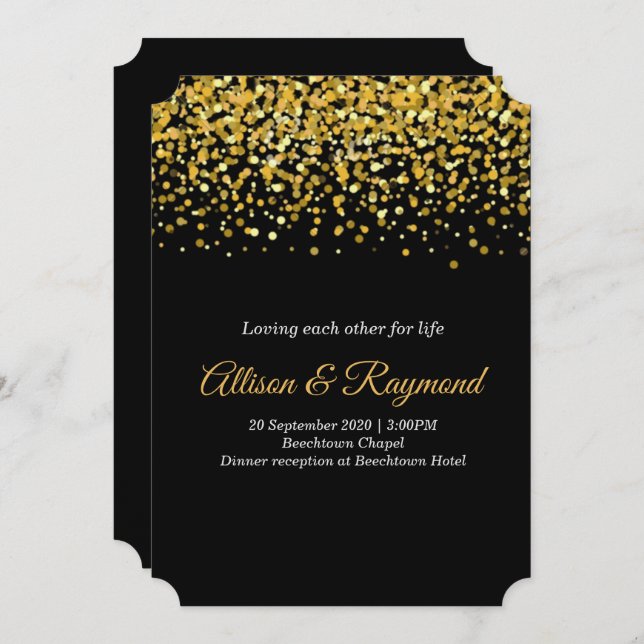Gold and Black Dots Classic Wedding Invitation (Front/Back)