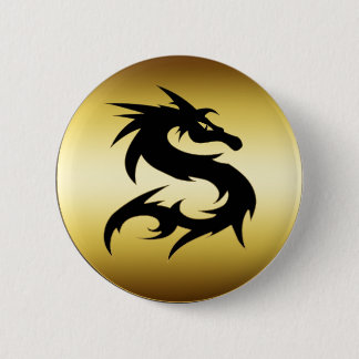 GOLD AND BLACK DRAGON 6 CM ROUND BADGE