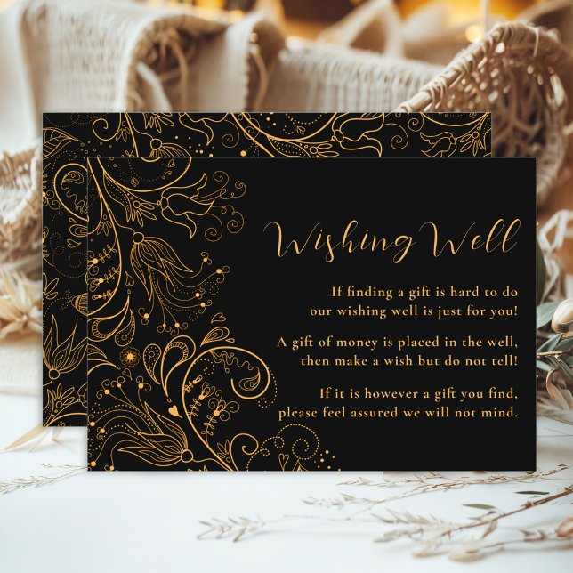 Gold and Black Elegant Floral Wedding Wishing Well Enclosure Card (Creator Uploaded)