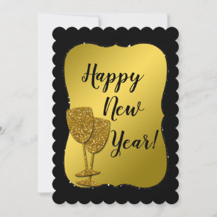 Gold and Black Elegant Happy New Year! Holiday Card