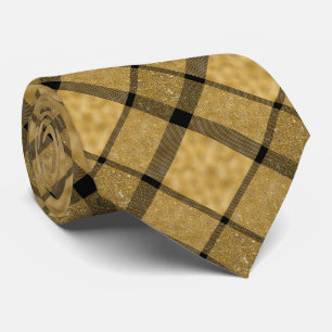 Gold and Black Elegant Plaid Glittery Tie