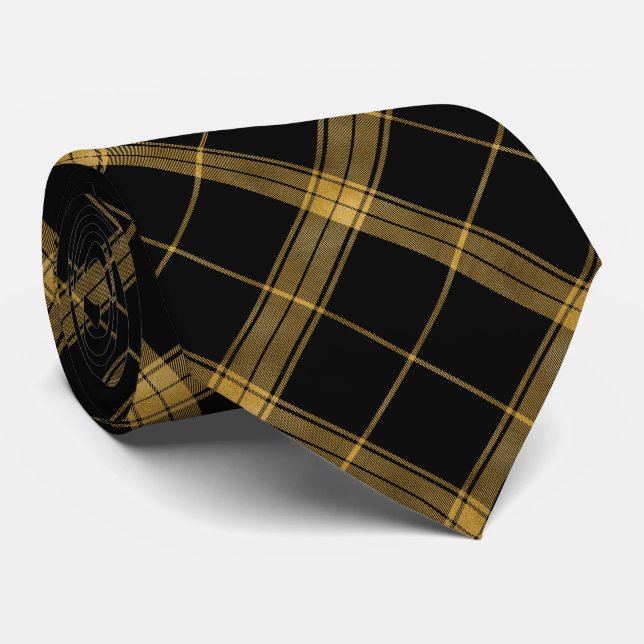 Gold and Black Elegant Plaid   Tie (Rolled)