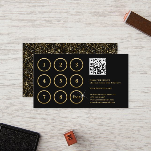Gold And Black Elegant QR Code Loyalty Card (Front/Back In Situ)