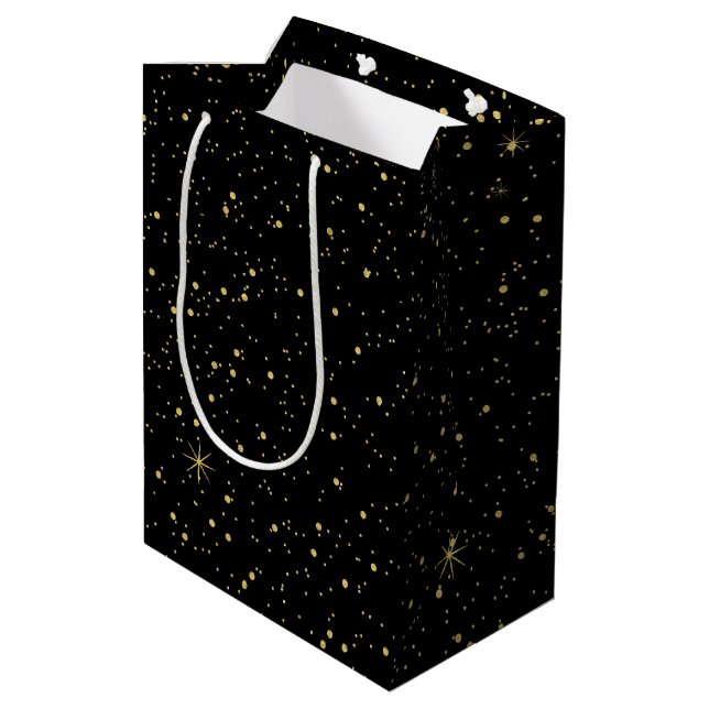 Gold and black faux glitter and sparkles medium gift bag (Back Angled)