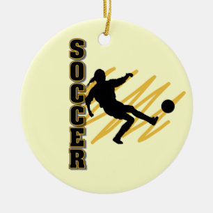 Gold and Black Female Soccer Player Ceramic Tree Decoration